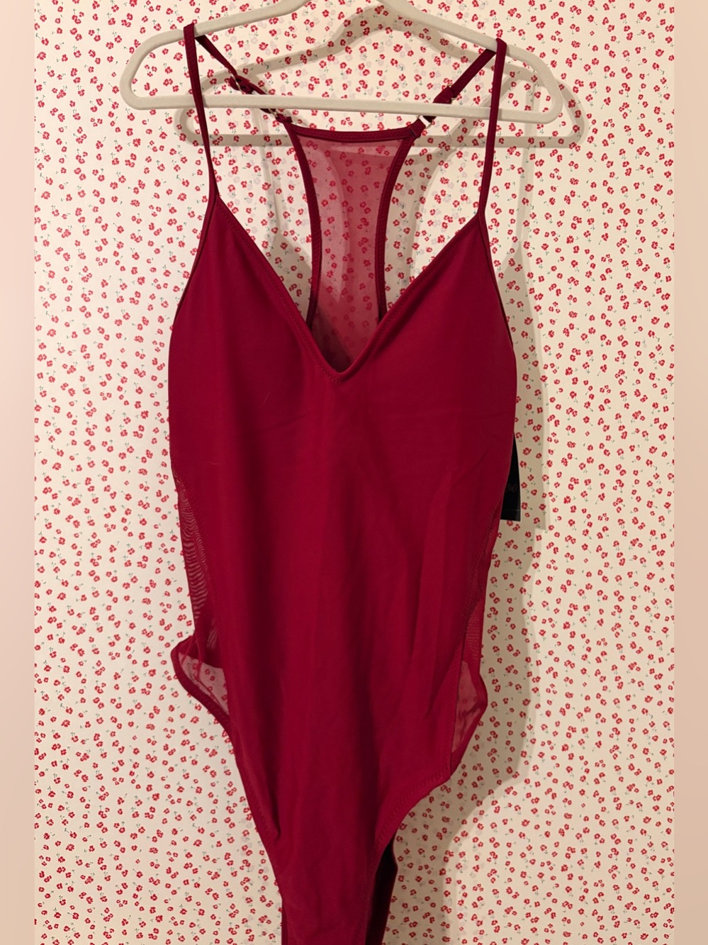 NWT Wine colored mesh-back, racer-back one piece swimsuit